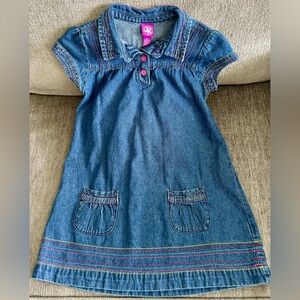 JK Girls (Authentic J. Khaki) Blue Jean Dress, Neon Embroidery, 100% Cotton
